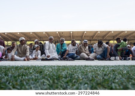 MILANO, JULY 17, 2015: the Muslim community in Milan celebrates Eid-Al-Fitr (Feast of Breaking the Fast), which marks the end of the month of Ramadan.