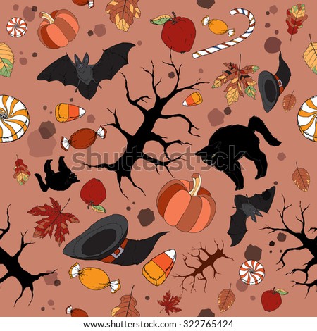 Bright color Halloween seamless pattern. Great for cards, party invitations, wallpaper, holiday design.