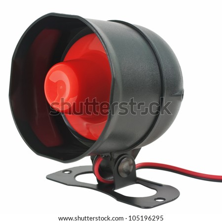 Alarm or siren. Electronic sound siren for security system. Object is isolated on white background without shadows.