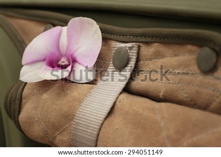 Orchid flower on brown cloth in the garden