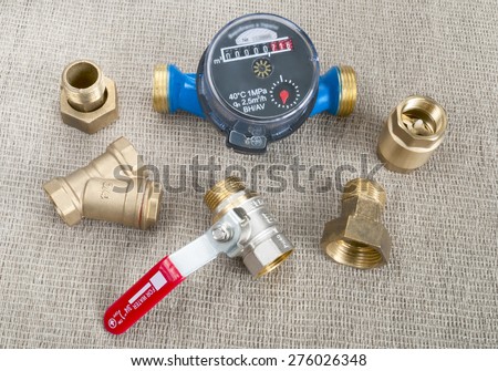 on sacking spread water meter, valve, filter, check valve and union nut (saved path)