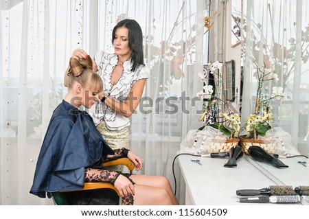 woman making a coiffure in hairdressing saloon