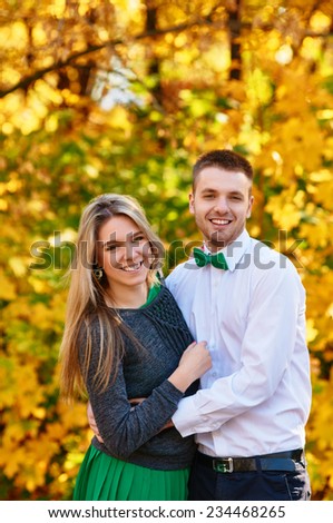 happy autumn couple in love portrait. outdoor