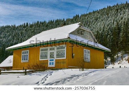 winter Mountain chalet in the Carpathians Ukraine