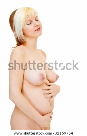 stock photo wonderful naked pregnant woman on white background