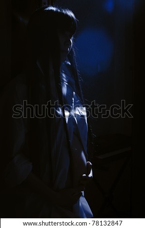 asian pregnant woman in the dark room