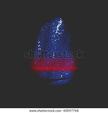 High resolution image of biometric fingerprint scan with red laser line for identification in progress. Useful for access, authentication or security concepts.