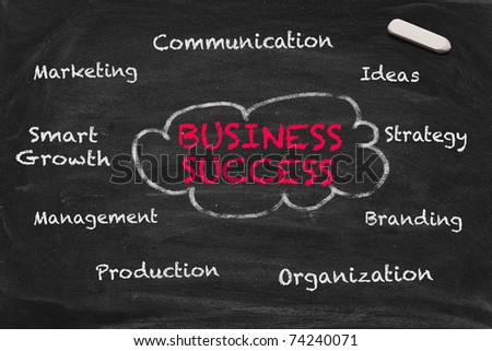 High resolution image with chalk keywords on black chalkboard about successful business. Illustration for the most important terms in building or optimizing a profitable organization.