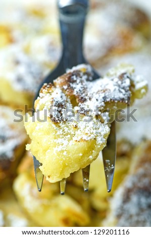 Austrian deli cut-up and sugared pancake with raisins