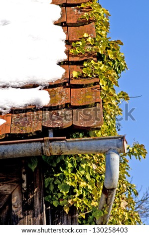 Old roof with snow