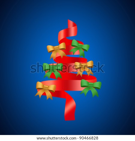 Red ribbon in the shape of a Christmas tree.Perfect for promotional items, christmas & seasons greetings.