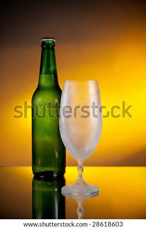 bottle of beer and frosty glass