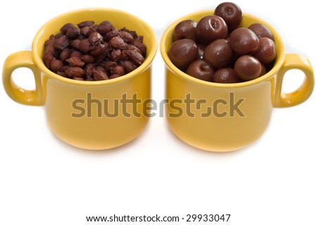 Cherry and seeds in cups
