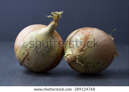 2 white onions on a dark background