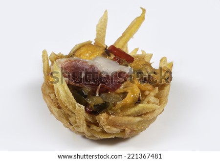 ratatouille tart with ham and chips