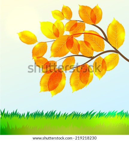 Vector landscape with Golden  Autumn leaves  tree