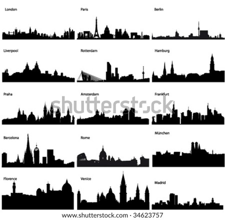 Detailed vector silhouettes of European cities Detailed vector silhouettes of European cities
