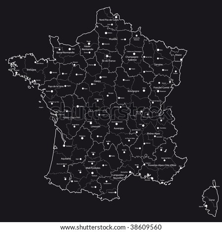 stock vector : Vector map of France with regions and towns