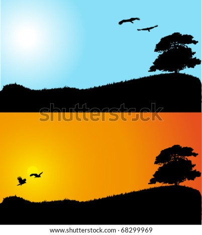 Collection of landscape backgrounds : tree and birds