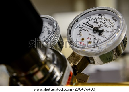 Gas pressure gauge on a cylinder regulator.