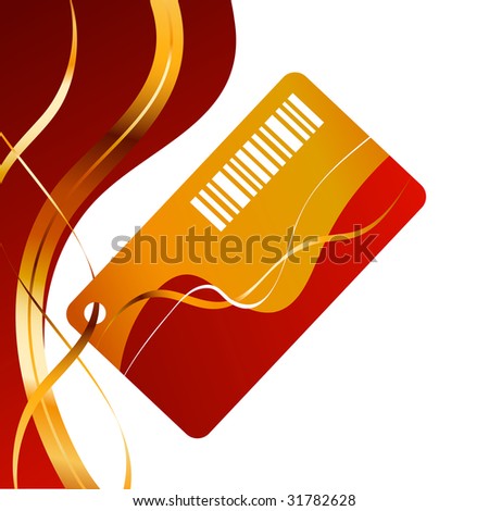 red and white background figure with gold tapes and business card