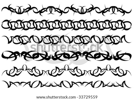 stock vector : Collection from six ornamental borders in style tattoo