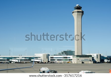Airport control tower with clear skys