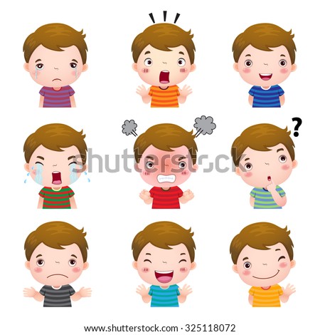 Illustration of cute boy faces showing different emotions