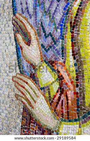 13nth century Mosaic tile hands of Jesus, Montisfond Abbey, UK