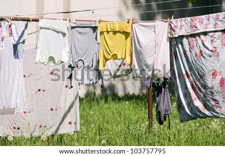 Drying laundry in the yard.