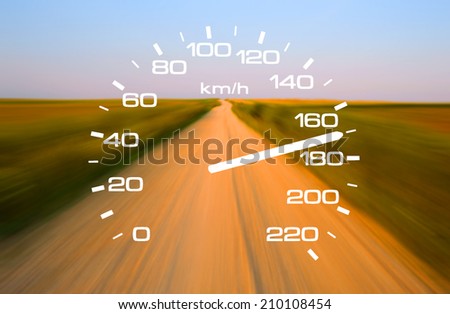 Speedometer over a blurred road representing driving very fast