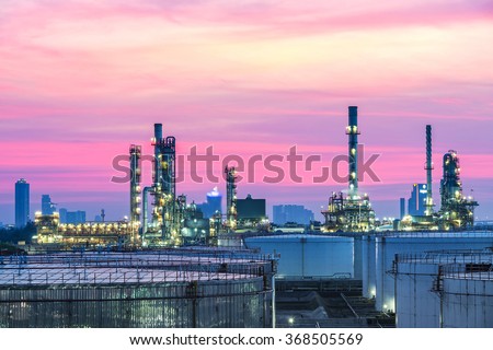 A large oil-refinery plant with Liquefied Natural Gas (LNG) storage tanks