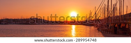 Bodrum marina at sunset Turkey panorama