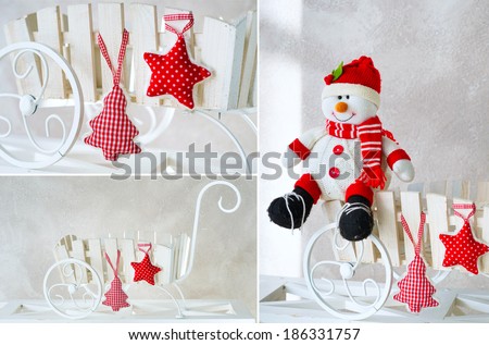 Winter style decoration details with handmade snowman and other items