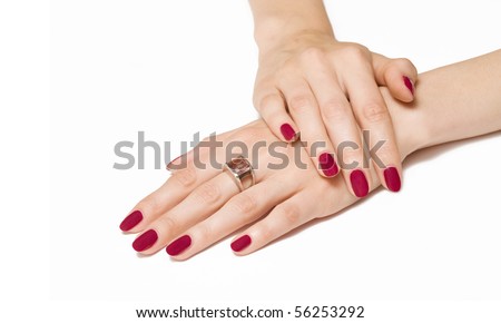 pink gemstone rings. manicure and gemstone ring