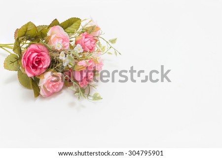 Pink and white roses background, shallow depth of field, Retro vintage, on white background.