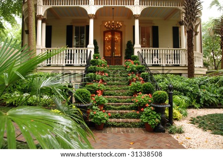 Beautiful Stairways on Beautiful Front Stairs And Yard Of Historic Colonial Home With Flowers