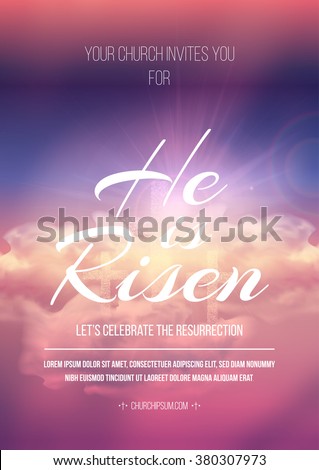 He is risen, vector Easter religious poster template with transparency and gradient mesh.