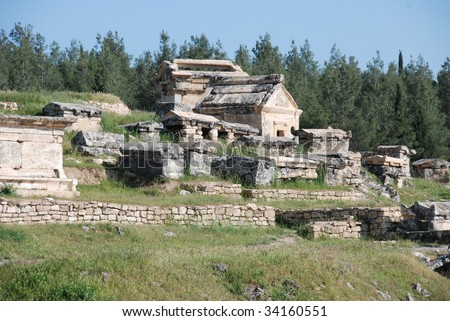 The necropolis or burial ground in ancient Hierapolis, a city of the Roman Empire in modern-day Turkey