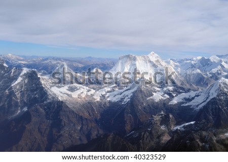 A view of Mt. Melungtse, 23,560 feet high, in the central Himalayan mountains near Mt. Everest in Nepal