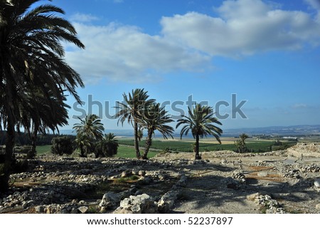 Ruins Of Megiddo Overlooking The Valley Of Jezreel Where Battle Of