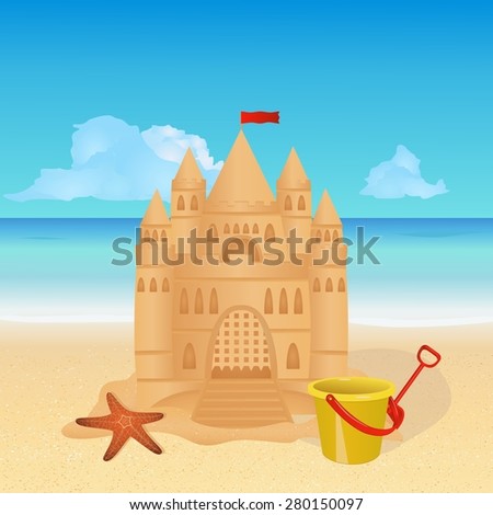 Illustration of sandcastle on beach