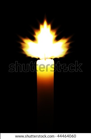 japanese maple leaf burn. stock photo : candle urning with flame blown in a shape of maple leaf