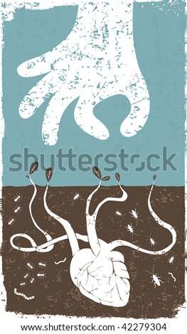 stock vector : Hand and a heart with roots