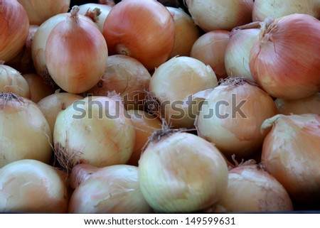 Yellow onions at a farmers market