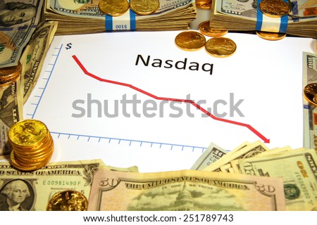 chart graph rise fall up down with gold and money of nasdaq
