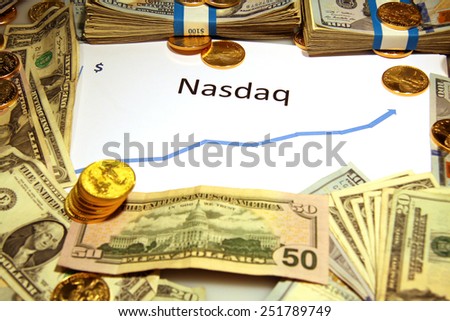 chart graph rise fall up down with gold and money of nasdaq