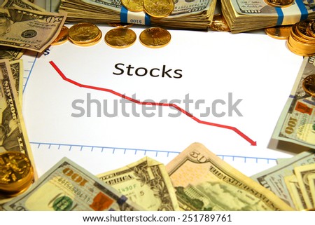 chart graph rise fall up down with gold and money of stocks
