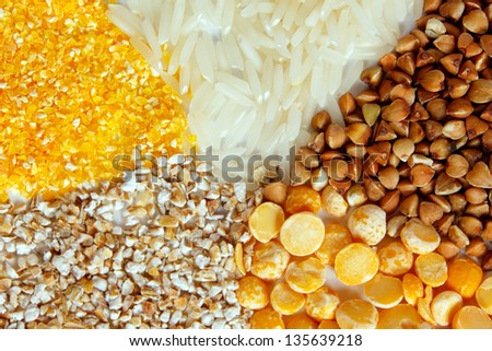 Sector of rices, buckwheat, barley grits, corn grits, peas