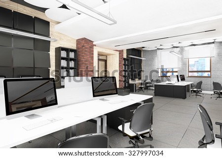 Empty modern office interior work place visualization